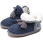 GPOS Women's Faux Cashmere Knit House Slipper Booties Cotton Quilted Warm Indoor Ankle Boots