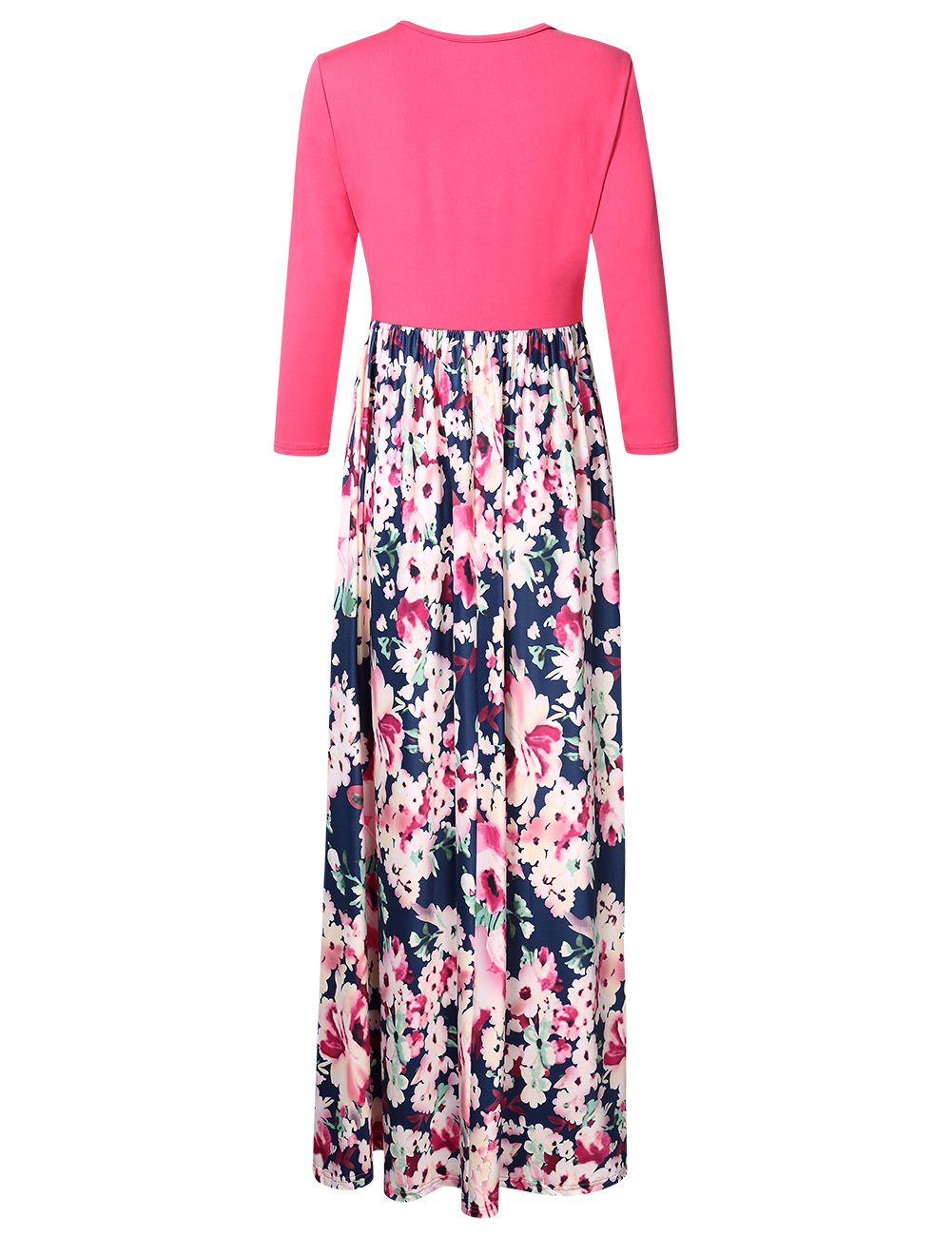 GloryStar Women\'s Maxi Dress Floral Printed Autumn 3/4 Sleeve Casual Tunic Long Wrap Dress Pink XL