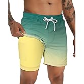 BOJIN Mens Swim Trunks with Compression Liner 5.5 Inch Inseam Bathing Suits Beach Board Shorts with Zipper Pockets