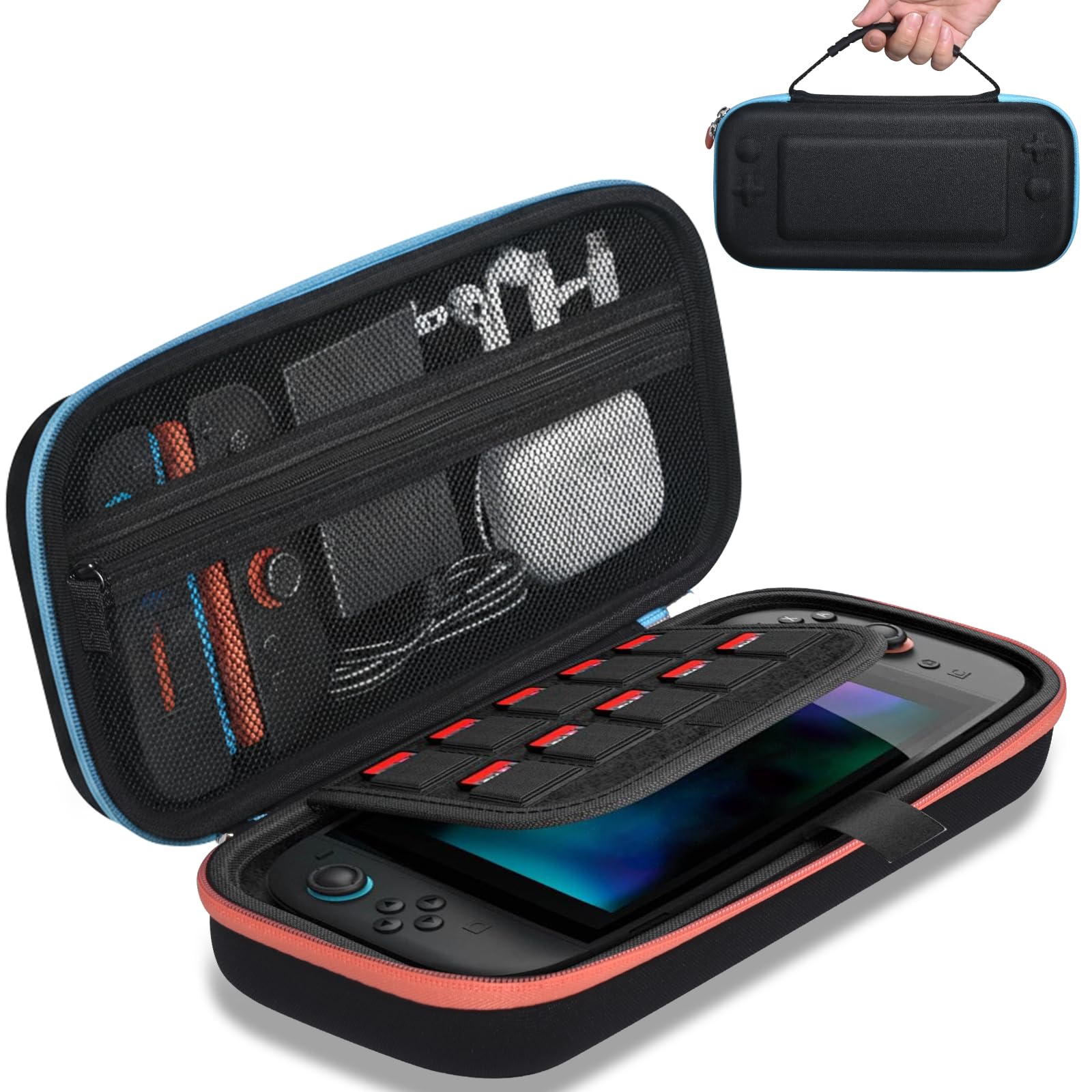 JUANWE Switch 2 Case | Carrying Case for Nintendo Switch 2, Portable All in One with Handle, Screen Padding, 10 Game Cartridges and Pockets for Switch 2 Accessories, for Travel and Storage, Black
