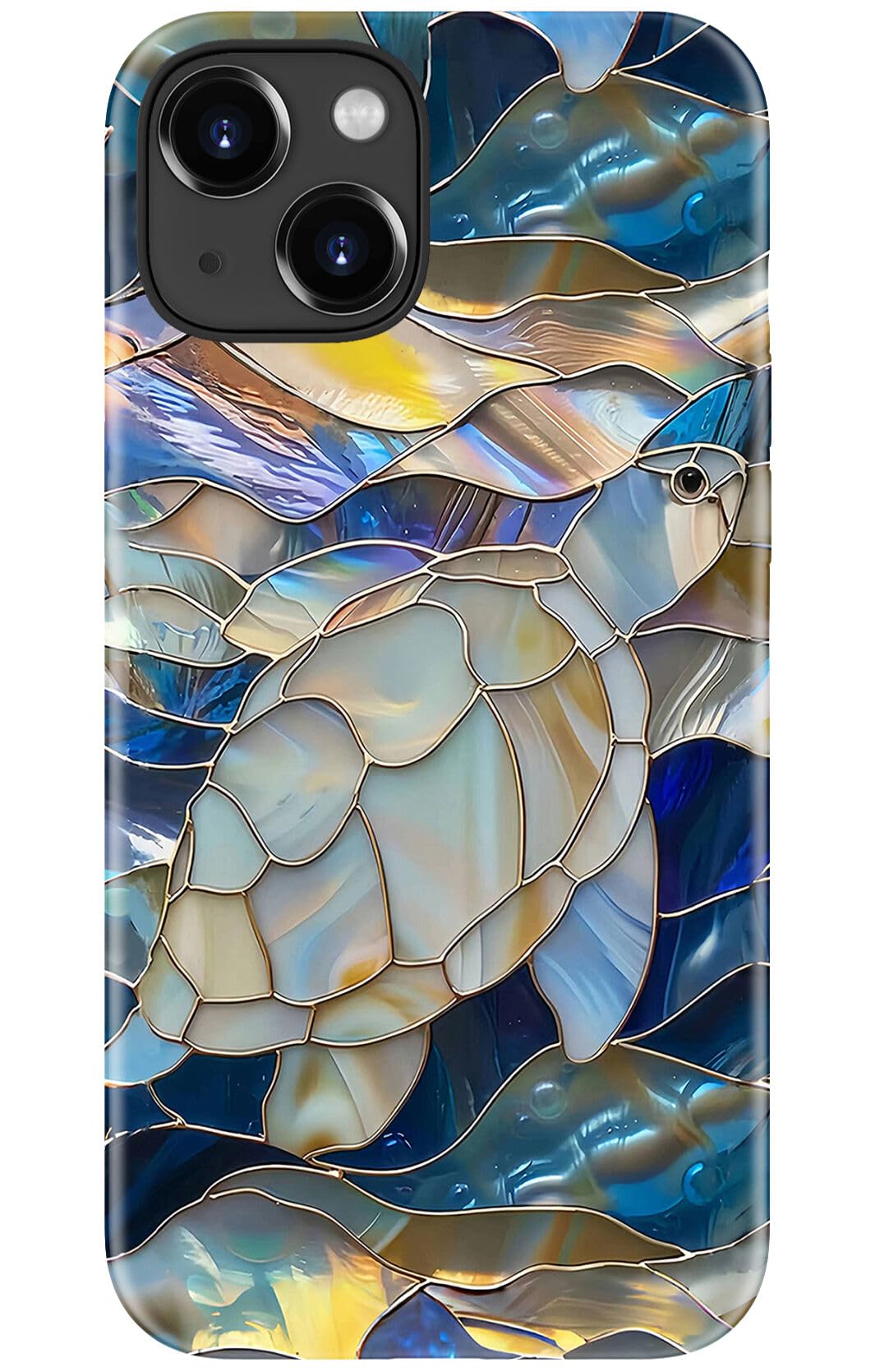 Photo 1 of DorisMax for iPhone 13 Case - Wireless Charging Compatible - Dual-Layer Hard Shell + Silicone Cover - Shockproof Protective Phone Case with Stylish Designs for Women - Abstract Sea Turtle