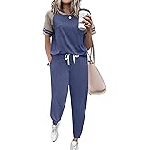 Ekouaer Lounge Sets for Women Two Piece Pajama Set Short Sleeve Crewneck Jogger Outfits and Sweatpants Tracksuit