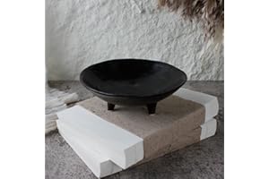 COZLIV Wabi Sabi Footed Decorative Bowl, Multi-Purpose Small Ceramic Bowl, Vintage Rustic Boho Shelf Table Decor, Natural Black