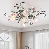 MeiXtrevar Flower Chandelier Ceiling Light,5-Light Pink Ceramic Rose Ceiling Lamp with Glass Lampshade,Flush Mount Ceiling Li