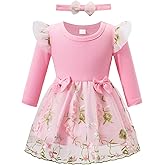 Baby Toddler Girls Tutu Dress Birthday Wedding Party Dresses Long Sleeve Bowknot Sundress with Headband 3 Months-3 Years