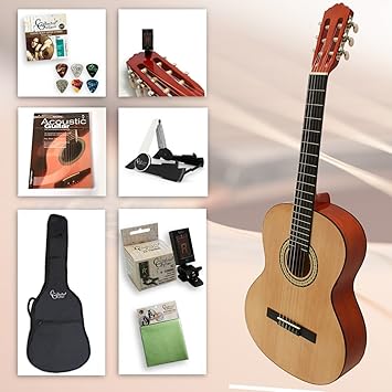 Einsteiger Gitarrenset Easy Tune 44 44 Konzertgitarre Mit Viel Zubehör Clip Stimmgerät Gefütterte Gitarrentasche Gitarrenständer Saiten 6 - 