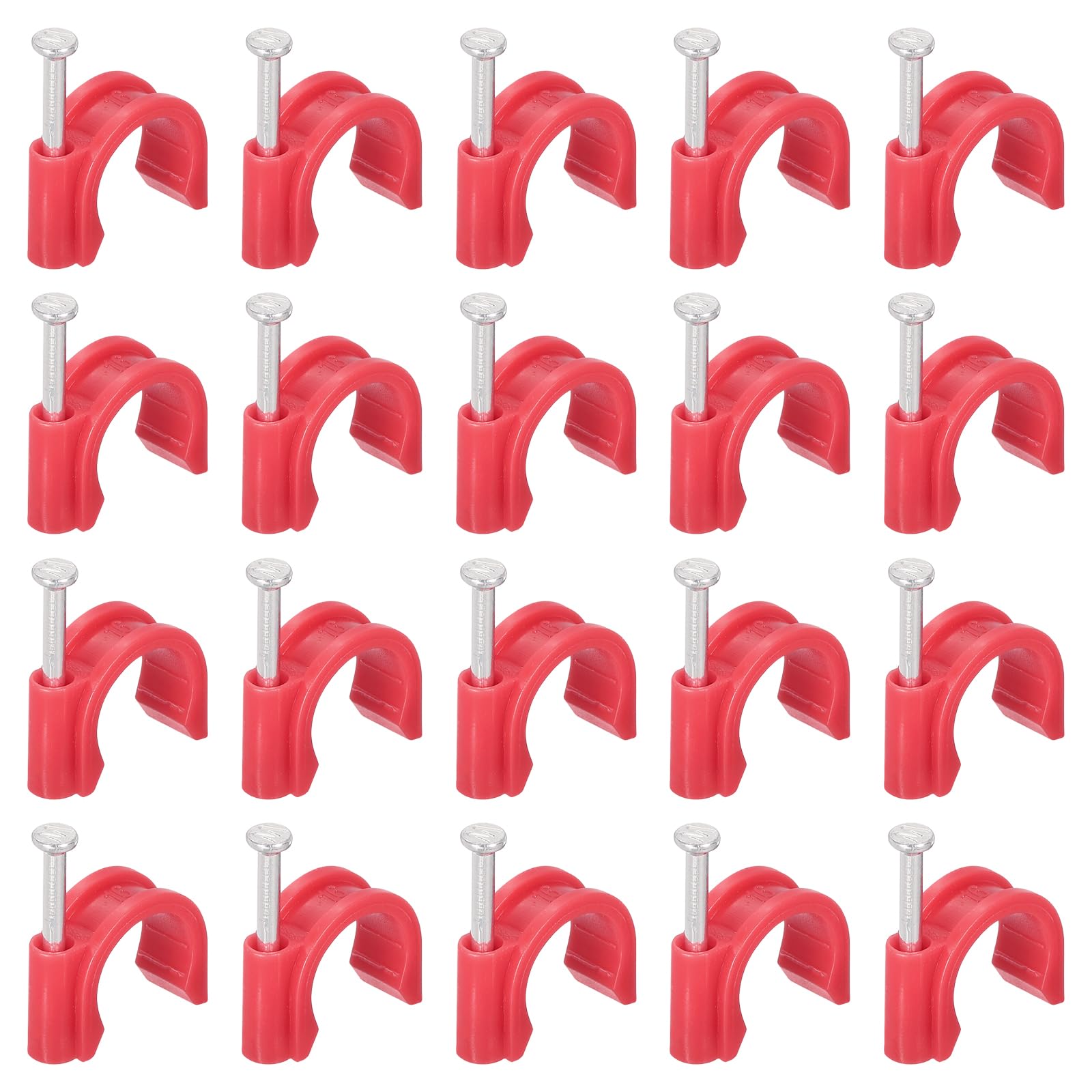 PATIKIL Half Clamp J-Hook with Nail, 140Pcs 1/2"/16mm Pex Pipe Fixture Cable Nail Clip Support Holder for Tubing Fixing CPVC Copper Pipe Fixing Connection, Red, 30mm Long Nail