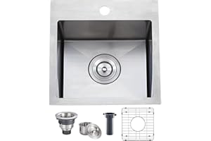 VAPSINT 15x15 Inch Drop In Bar Sink, Topmount Single Bowl Handmade 16 Guage Stainless Steel Small Kitchen Sink for Wet Bar Prep RV Outdoor with Accessories