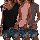 Womens 3 Pack T Shirts Cap Sleeve Tees U Neck Tank Tops Fashion Loose Fit Casual Summer Outfits Soft Clothes 2025