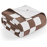 Snuggle Sac Checkered Throw Blanket for Couch, Super Soft, Cozy Warm Knit Blankets, Reversible Plaid Fluffy Throws for Sofa, Bed, Checkered Brown, 50x60 Inches