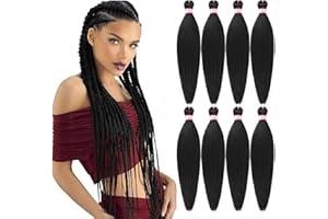 Dorsanee Pre Stretched Braiding Hair 20 Inch 8 Packs Natural Black Professional Braiding Hair for Braids Soft Yaki Texture Hot Water Setting Synthetic Hair Extensions (20inch,#1B)