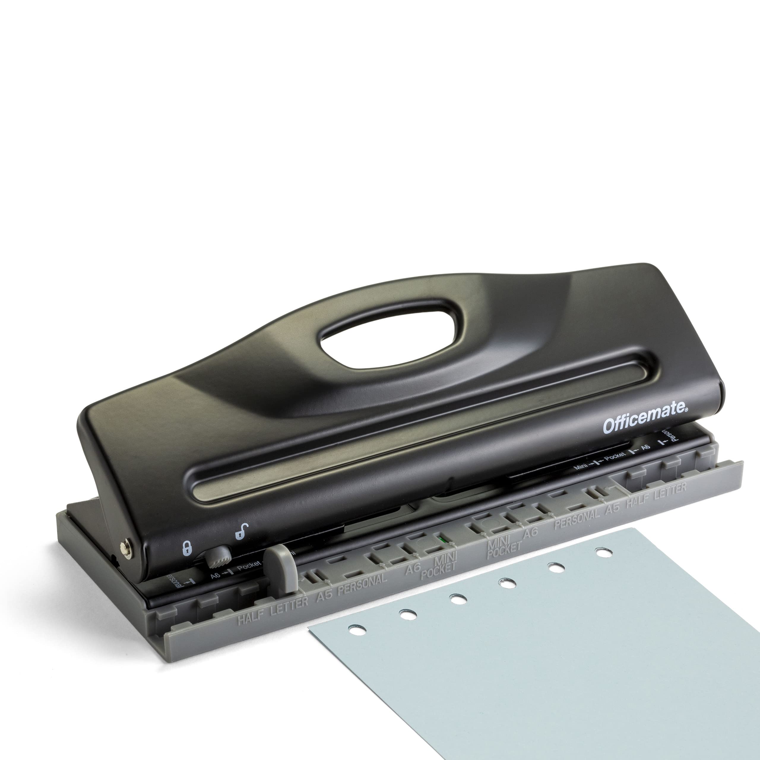 Officemate Adjustable 6-Hole Punch for Planners and Binders, 8 Sheet Capacity, Black (90160)