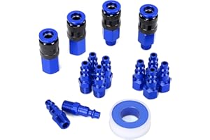 FYPower 15 Pieces 1/4" NPT Aluminum Air Coupler and Plug Kit, Quick Connect Air Fittings, Industrial Quick Connector Set (Blue)