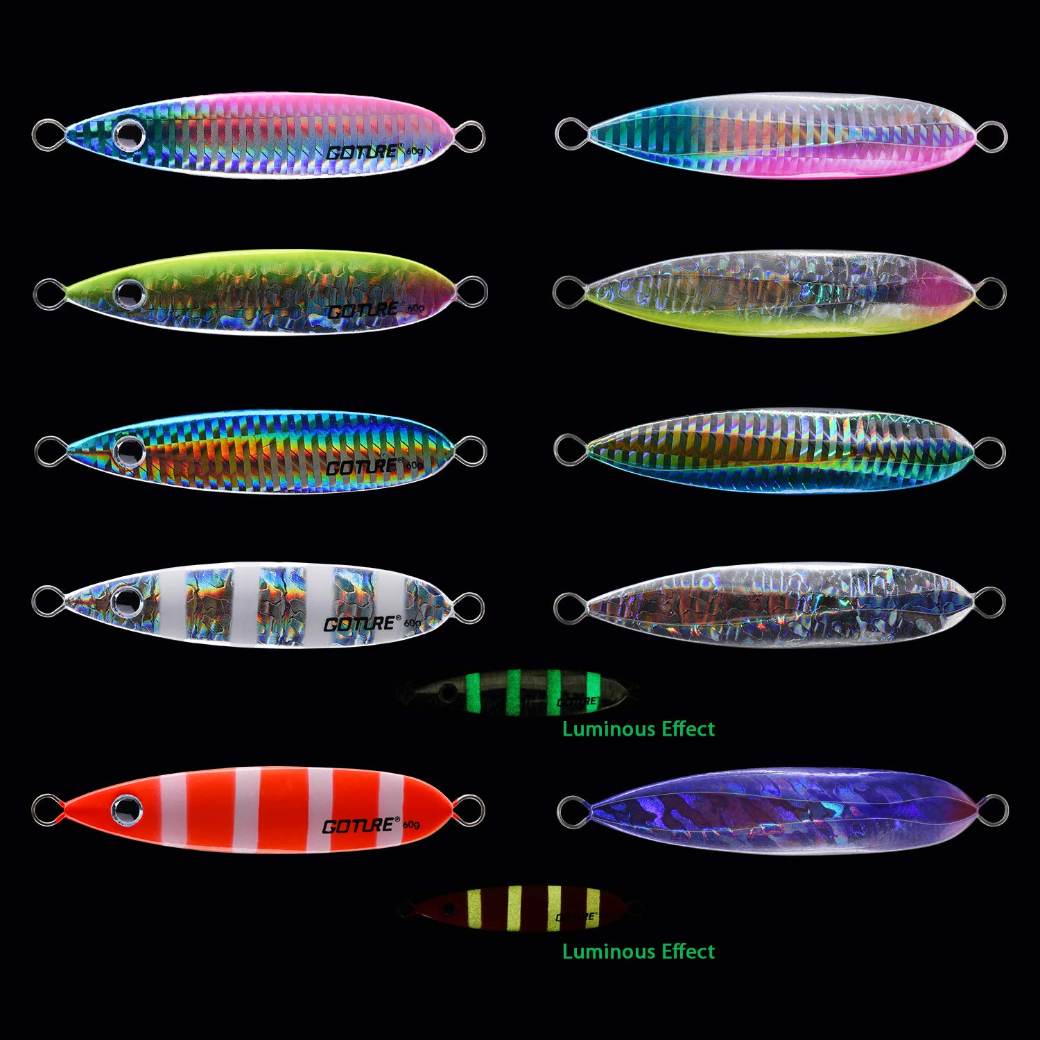 Goture Vertical Jigs Fishing Lure Metal Spoons with Feather Treble Hooks Saltwater Jigging Bait - Multi Colors， Pack of 5, 1.41oz