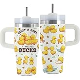Uibunoo Duck Gifts for Women, 14 Oz Rubber Ducks Tumbler with Handle & Straw, Just a Girl Who Loves Ducks Tumblers, Animal Lover Gifts for Christmas, Duck Theme Gift, Animal Tumbler, 1 PCS