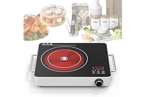 VBGK Electric Cooktop,110V Touch and knob Electric stove top,1800W Single Burner Electric cooktop with Handle,9 Power Level, Kids Safety Lock & 4H Timer,Portable Induction Cooktop