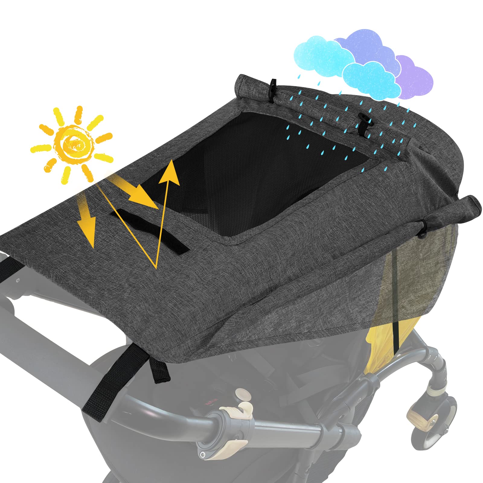 WD&CD Buggy Sun Shade Universal Pram Sunshade Sun Cover for Strollers Pushchairs UV Protection Water Resistant Easy to Install Black, Deep Grey