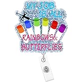 Arakulago Nurse Phlebotomy Badge Reel Retractable My Job is All Rainbows & Butterflies Funny Medical Assistant Nursing Badge Holder with ID Clip Accessories RN CNA Acrylic Name Badge Clip ID Card