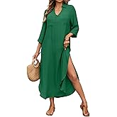Bsubseach Womens Bathing Suit Cover Up V Neck Long Swimsuit Cover Up Beach Shirt Dress Swimwear with Pockets
