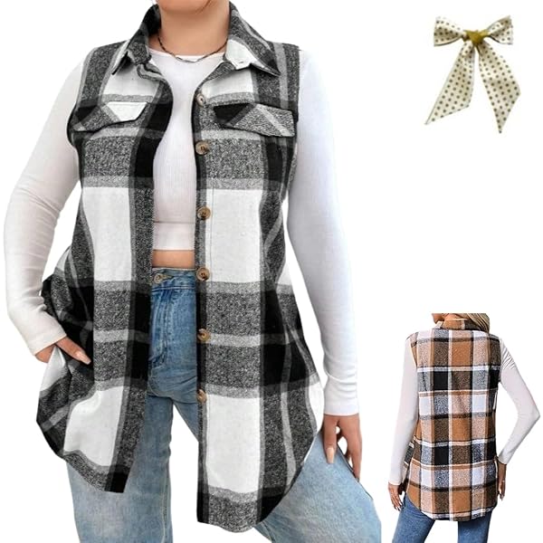 Plaid Vest for Women 2024 Trendy Casual Sleeveless Flannel