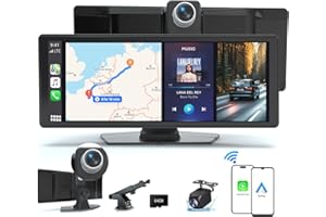 ITDULCET 10.26'' Wireless Apple CarPlay & Android Auto Screen for Car with 4K Dash Cam, 1080p Backup Camera, Bluetooth, GPS Navigation, Voice Control, Mirror Link, Portable Car Stereo Fits All Vehicles