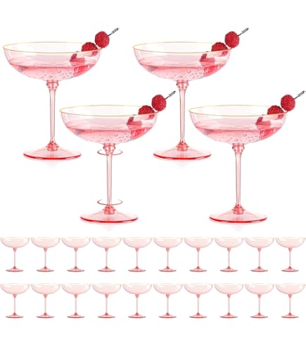 Ribbed Coupe Glasses Set Of 4 With Gold Rims, Bar Spoon & Jigger