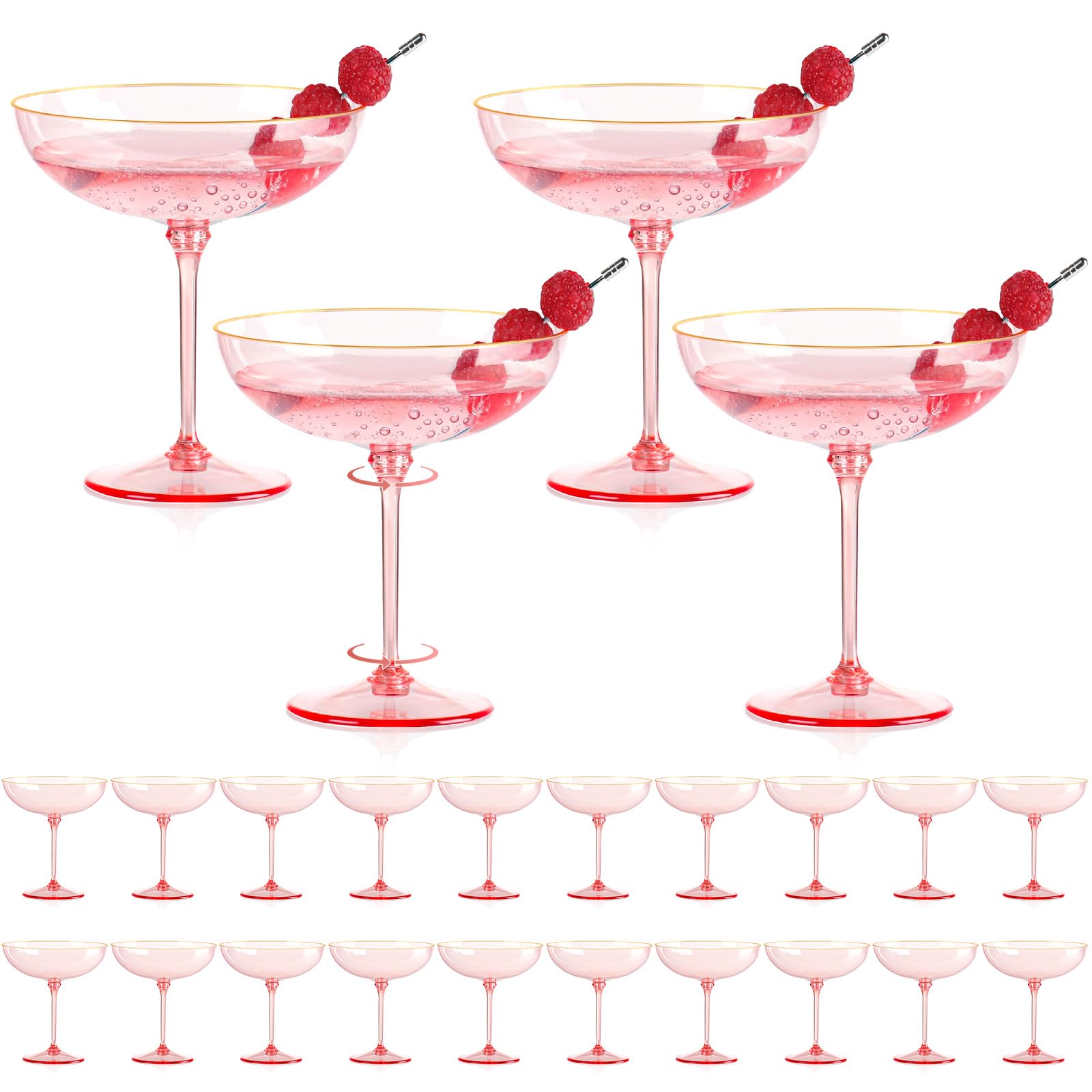 Photo 1 of 24 PCS Plastic Coupe Glasses 9 oz Pink Detachable Gold Rim Martini Glass Espresso Champagne Cocktail Cups Disposable Vintage Margarita Glassware for Birthday Baby Shower Wedding Bachelorette Party