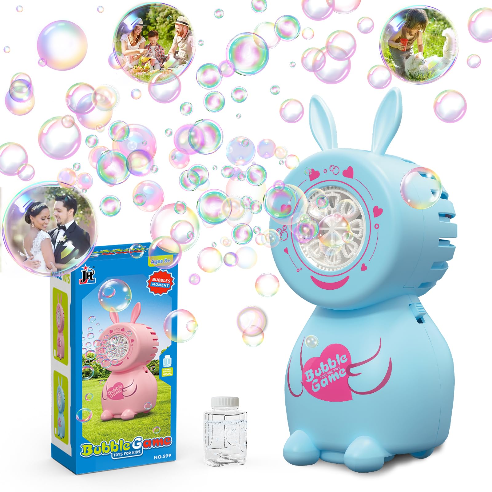 Easter Gift Bunny Bubble Machine, Children's Bubble Blowing Toy with Bubble Solution/8 Holes/8000+ Bubbles/Minute, Portable Bubble Machine Outdoor Automatic Bubble Toy, for Party Wedding