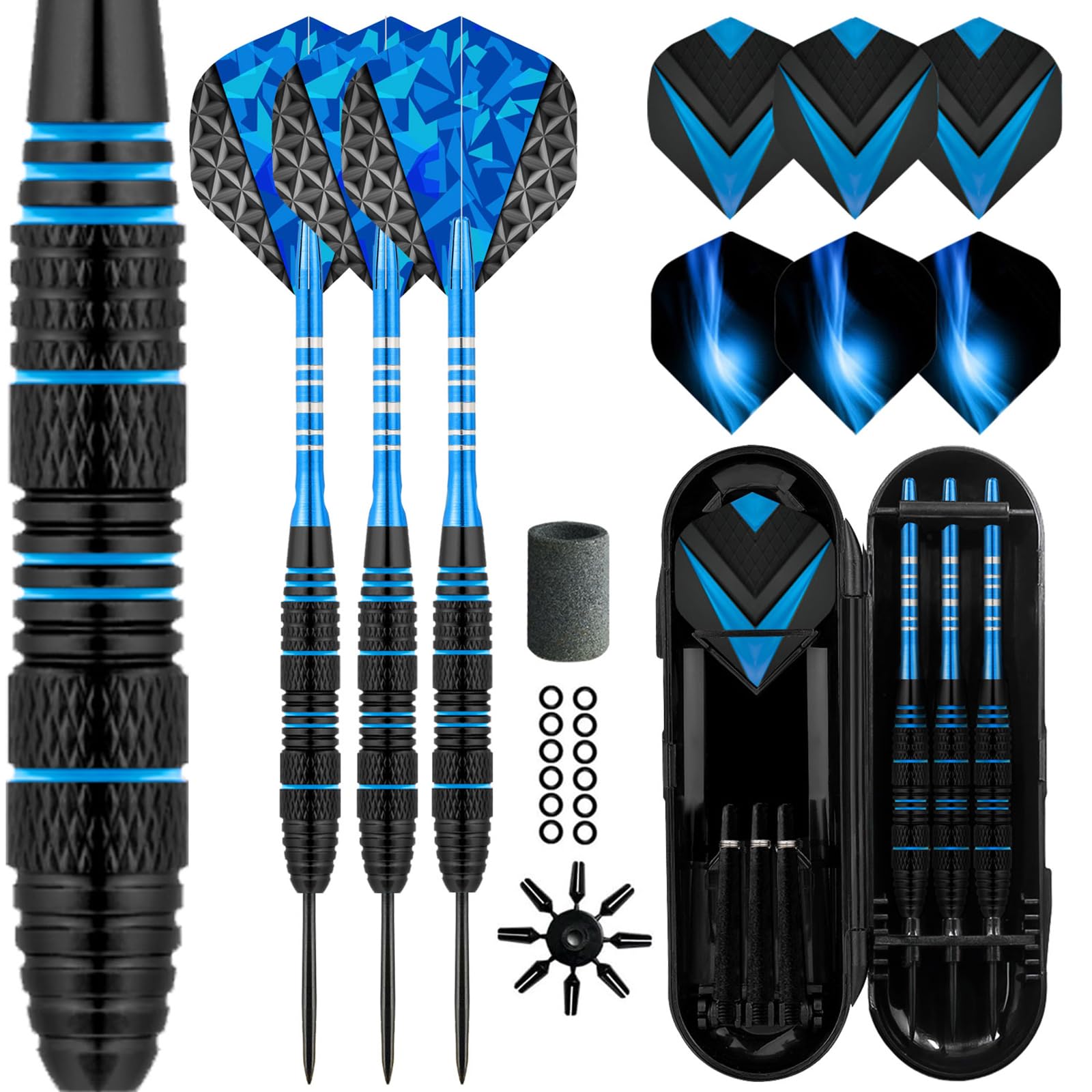 Lavishio LavishioProfessional Steel Tip Darts Set 3 Aluminum Dart Shafts Steel Tip Dart Set Professional Darts Steel Tip Set + Extra 3 Dart Flights 3 Replace Plastic Shaft (black-blue)