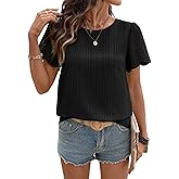 SHEWIN Womens Blouses Crewneck Hollow Out Short Sleeve Shirts Texture Summer Tops for Women 2026