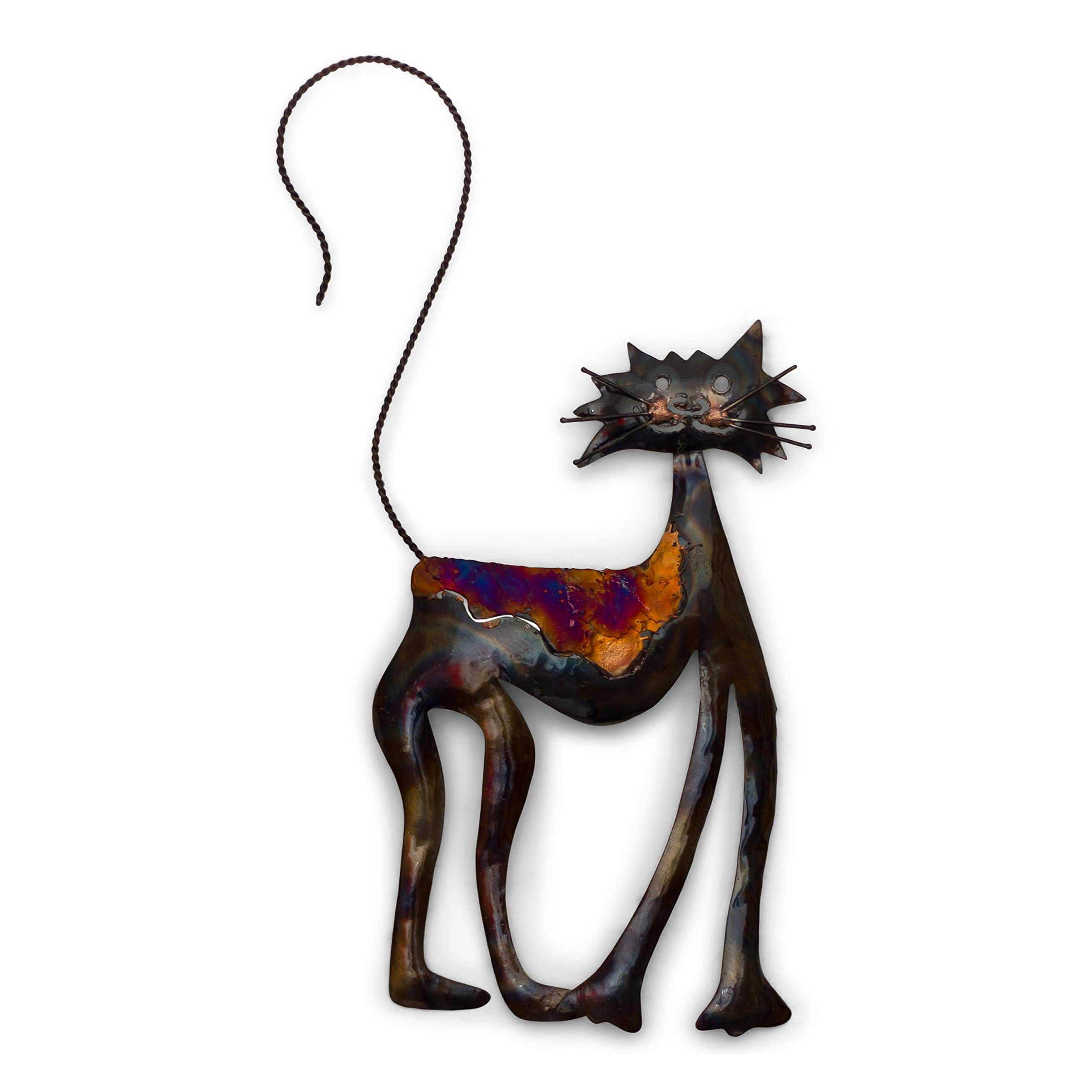 Smiling Cat - Recycled metal wall hanging decoration - 16cm - handmade