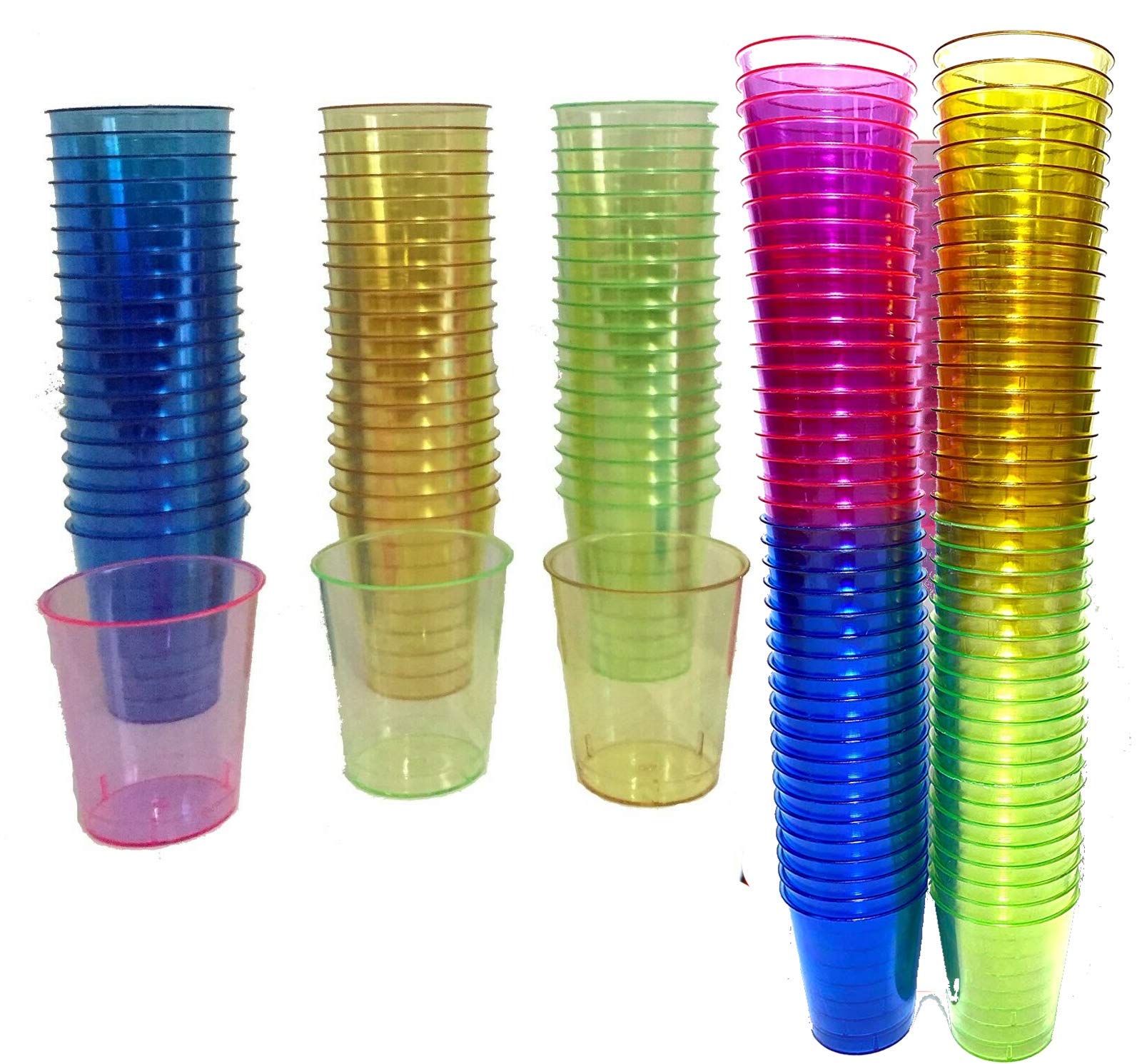 Plastic Shot Glasses, Colourful Rainbow 30ml - Shot Cups| Shots Vodka Jelly Sample Tasting Desserts, Weddings Birthdays Parties Christmas, Stag, Hen and Drinking Games Re-Usable (320)
