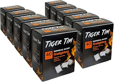 Tiger Tim 400 Sachet Mess-Free Odourless Firelighters for Wood Burners BBQs