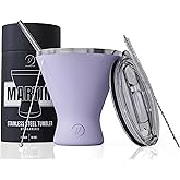 vaanshie Stainless Steel Martini Glass [Pack of 1] – 10oz, Lilac, Powder Coated, No Sweat, Double Wall Margarita Cup with Lid | Ideal for Valentines Day Gift