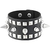 MILAKOO Punk Leather Bracelet with Studded Vintage Grunge Rock Goth Wristband Cuff for Women Men