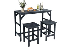 Sunnibety 3Pcs HIPS Outdoor Patio Bar Set, All Weather HIPS Bar Table and Chairs Set for Outside, 55" Rectangular High Top Bar Table with 2 Bar Stools for Poolside, Patio, Balcony, Deck, Black