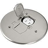ENERLITES Dual Flip Lid Floor Box Cover, 5.625" Diameter, 20A Tamper-Weather Resistant Receptacle Outlet, Watertight Gaskets, 975517-S, UL Listed, Nickel Plated Brass, 1 Gang