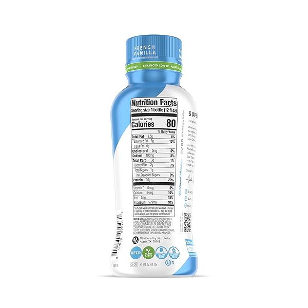 SUPER COFFEE, KETO PROTEIN COFFEE (0G ADDED SUGAR, 10G PROTEIN, 70 CALORIES) 12 FL OZ | ICED SMART COFFEE DRINKS (FRENCH VANILLA, 12 FL OZ (PACK OF 12))