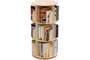 Intexca Rotating Bookshelf, 360° Solid Wood Rotating Stackable Shelves Bookshelf Organizer for Home, Bedroom, Office (3 Tier)