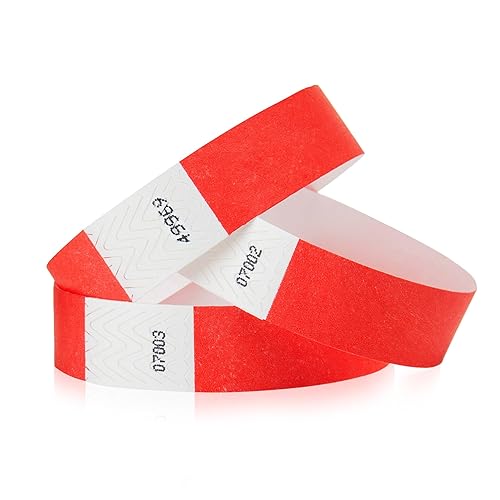 500 WristCo Neon Red Tyvek Wristbands for Events Tamper-Proof Design  Fluorescent Color Prevent Reuse Premium-Grade Bracelets for Hospital