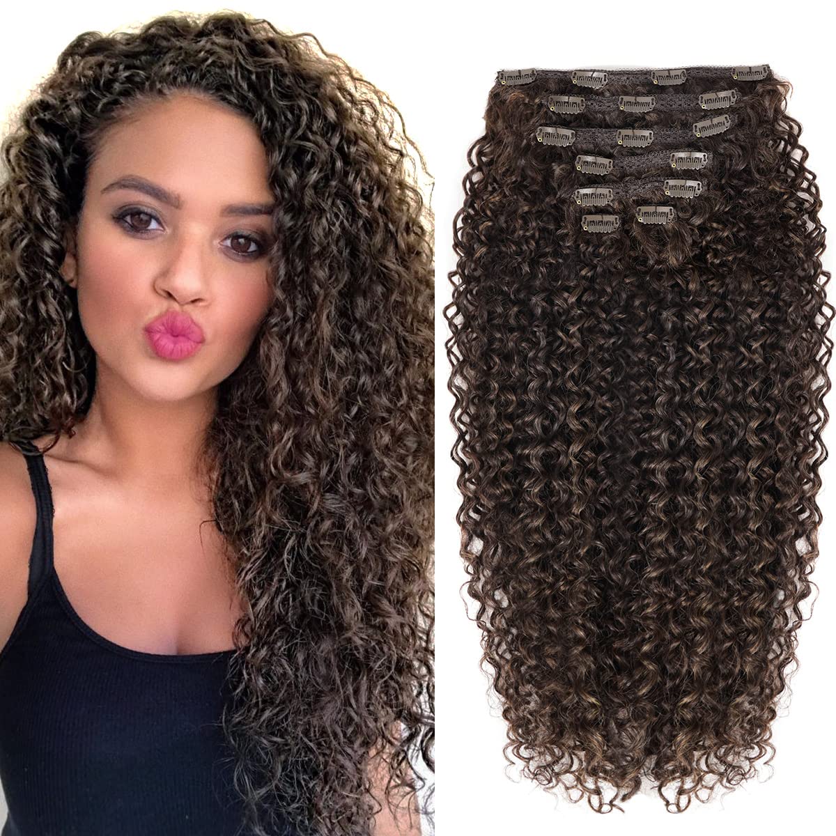 Photo 1 of BHF 26 inch Kinky Curly Clip In Hair Extension, Double Weft Full Head Japanese Heat Resistance Fiber 140g Synthetic Hair Extensions For Women 7pieces (#MP4-27-30)