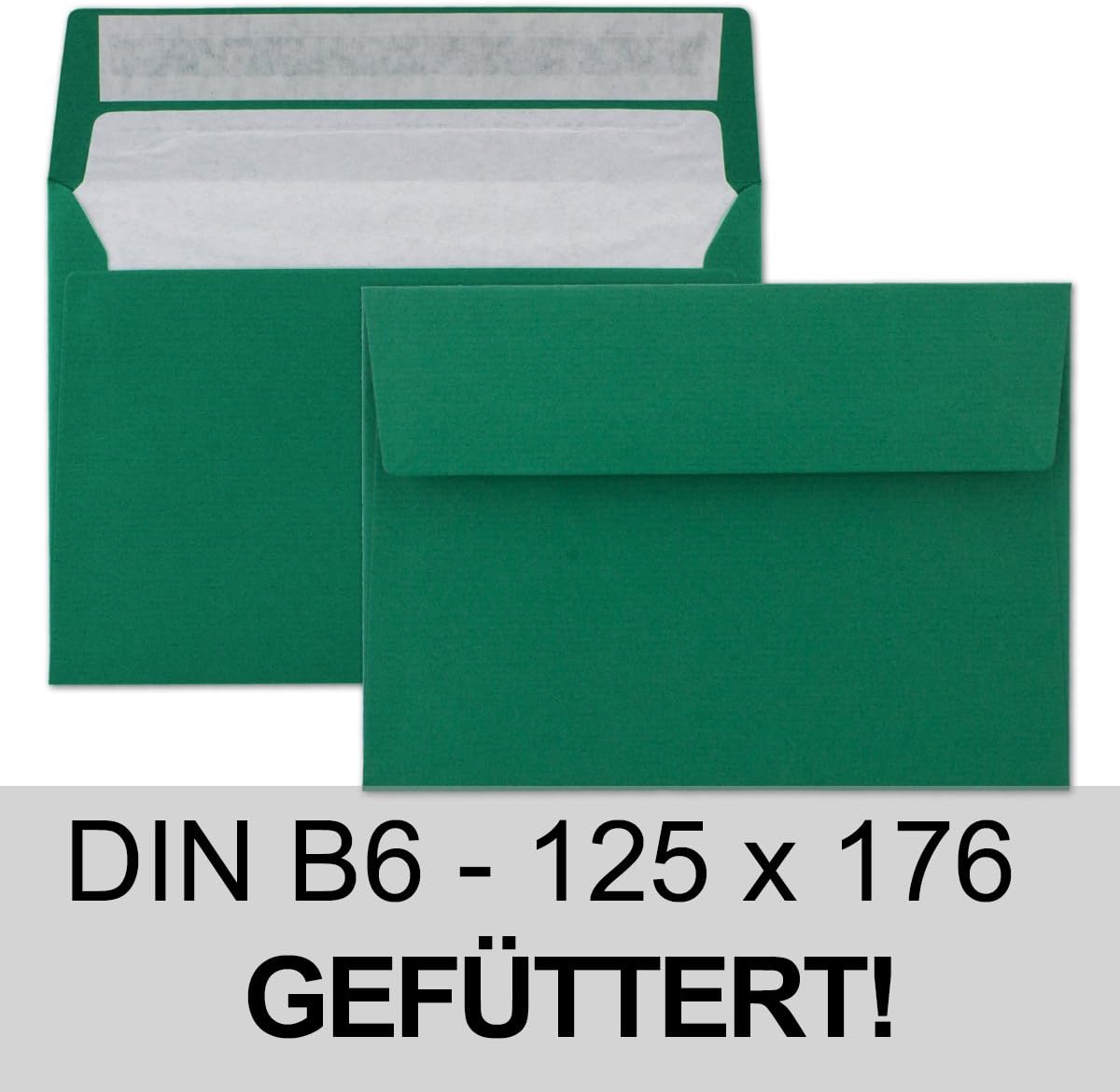Paper24 Envelopes Size B6 fir Green/Dark Green – Ribbed – Lining – 100 g/m² – 125 x 176 mm – Self-Adhesive – Quality Brand: Neuser Seta