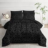 Axolotl Black Grey Comforter Set Queen Size,7 Piece Damask Bedding Set Boho Paisley Comforter Set Gothic Vintage Floral Bed Set Elegant Victorian Baroque Comforter with Flat Fitted Sheet 4 Pillowsham