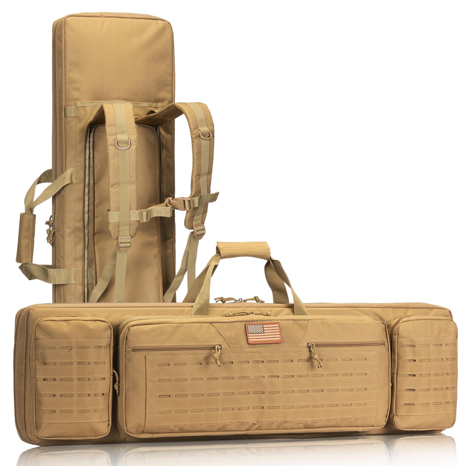 lollwolf 42 inch Soft Rifle Case Double Rifle Bag for Hunting Shooting Range, Long Gun Carry Bag with Lockable Zipper and Backpack Strap, Flat Dark Earth