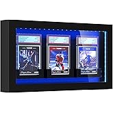TJ.MOREE LED Lighted Wall Mount 3 Graded Sport Card Display Case for Baseball, Football, Basketball & Hockey Trading Card Collection, Black