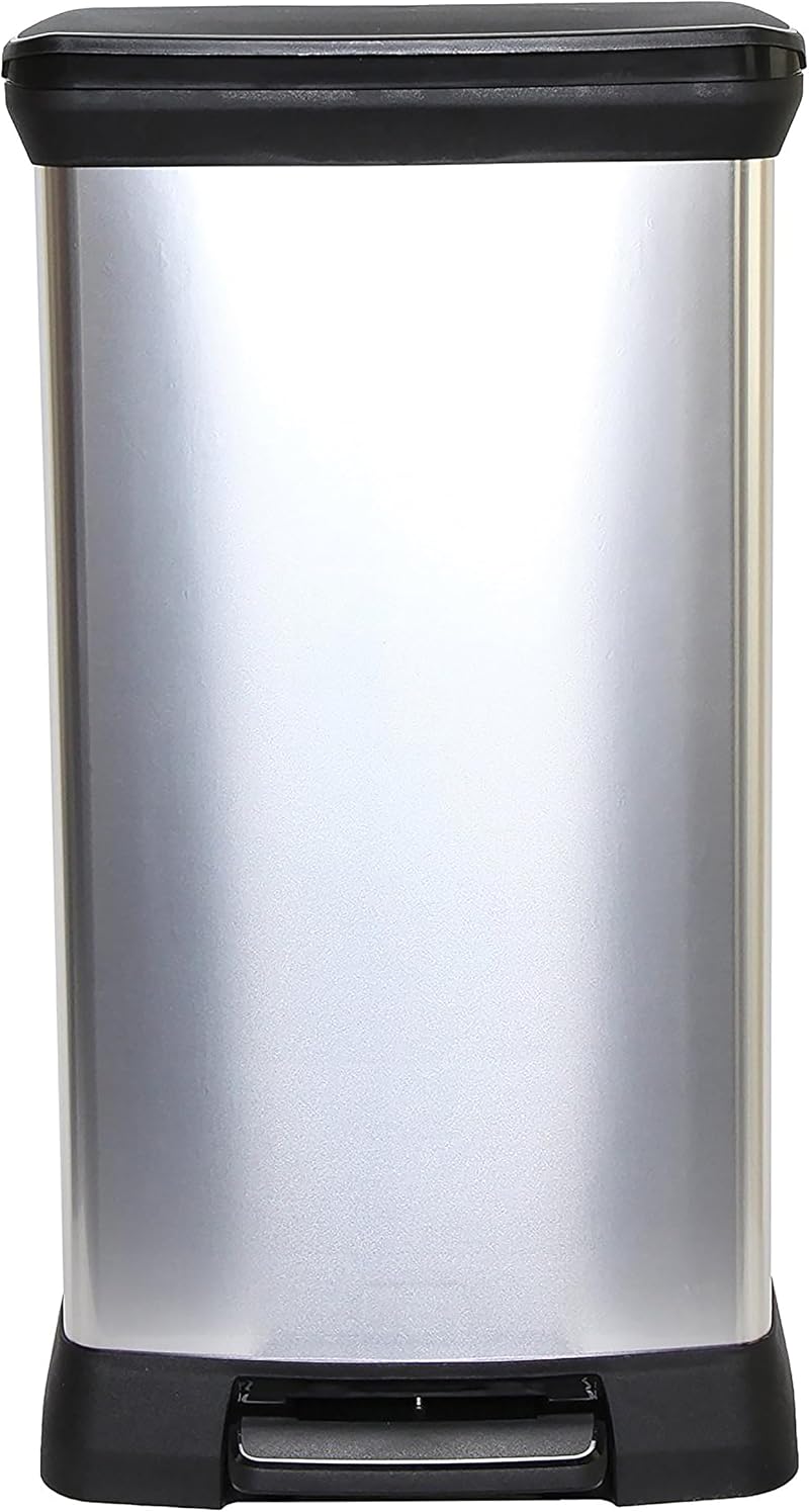 Curver Metal Effect 70% Recycled Kitchen Pedal Bin 50 L Silver