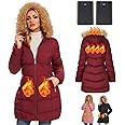 QTREE intelligence Women heated jacket with 2Pcs 12000mAh batteries heated coat with faux fur hood