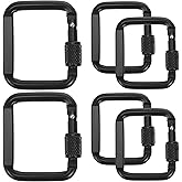 Toddmomy Square Carabiners Aluminum Key Clips with Threaded Lock, 6Pcs Black Outdoor Clasps for Campers/Hikers, Secure Keys/Tools Accessories for Backpacking/Camping/Daily Use