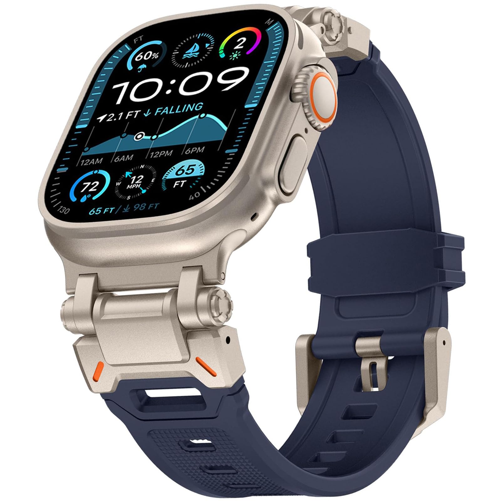 WINGLE Compatible for Apple Watch Strap 49mm 46mm 45mm 44mm 42mm(series 3), Durable Silicone Rubber Sport Straps for iWatch Ultra 3 2 1/SE 3 2 1/Series 11 10 9 8 7 6 5 4 3 2 1, Titanium/Navy Blue