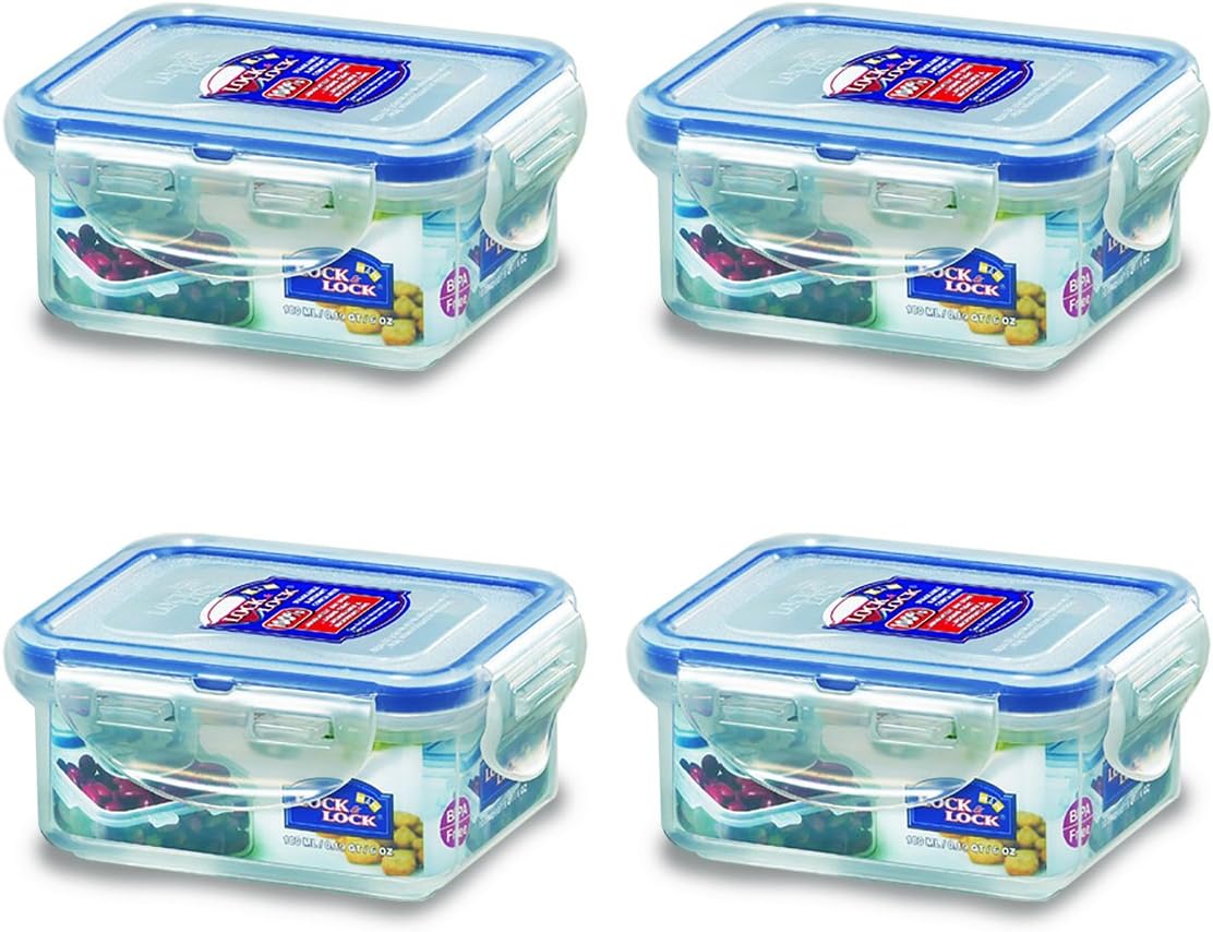 Lock & Lock Rectangular Water Tight Food Container, Set of 4 (6 oz each)